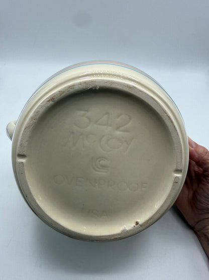 VTG McCoy Bean Pot w/Lid Pink & Blue Strip #342 /rw