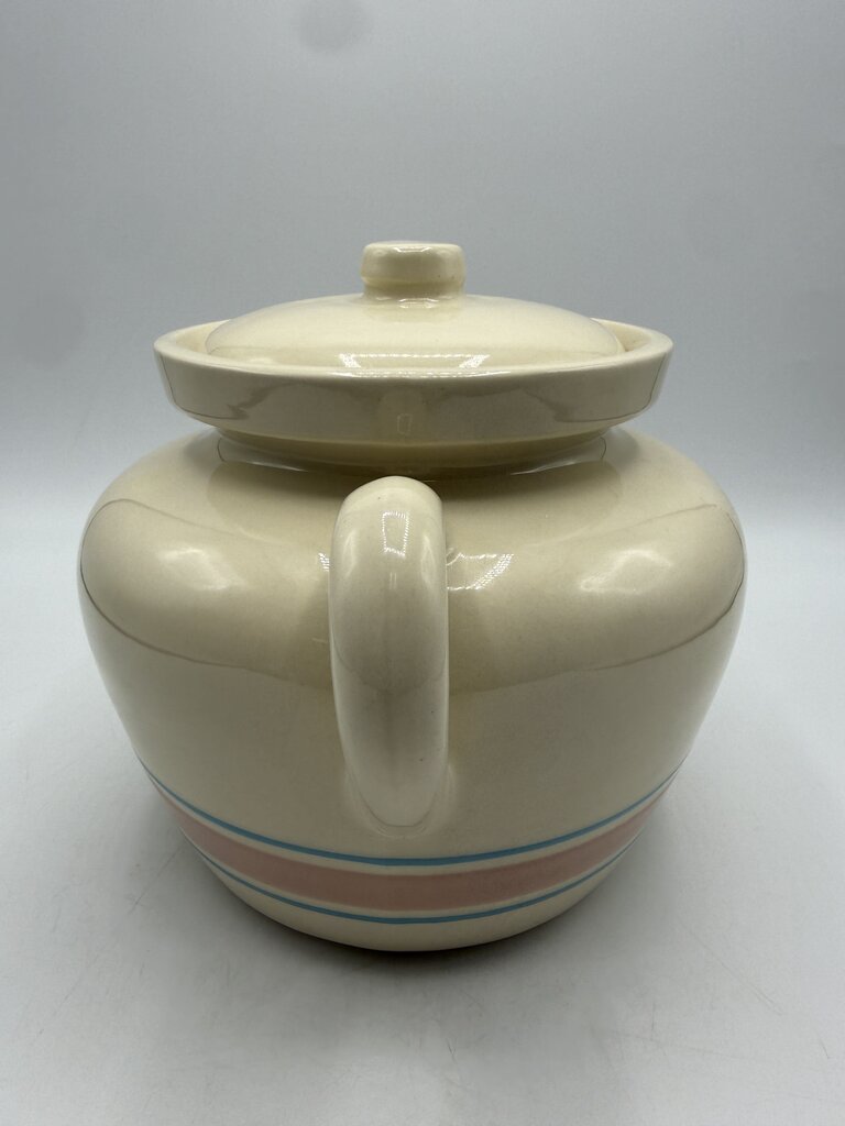 VTG McCoy Bean Pot w/Lid Pink & Blue Strip #342 /rw
