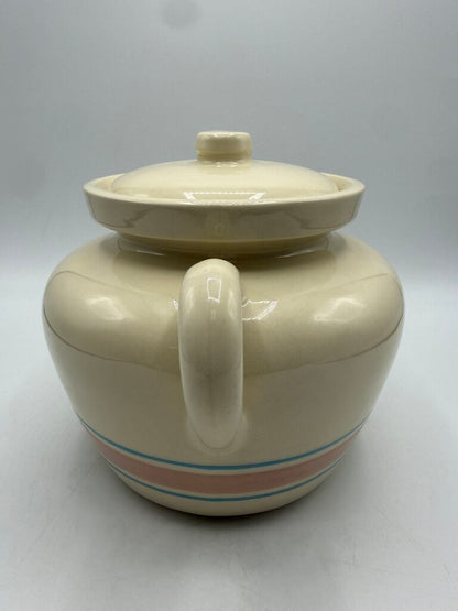 VTG McCoy Bean Pot w/Lid Pink & Blue Strip #342 /rw