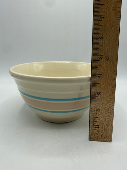 VTG McCoy Pottery #8 Mixing Bowl Pink & Blue Stripe /rw