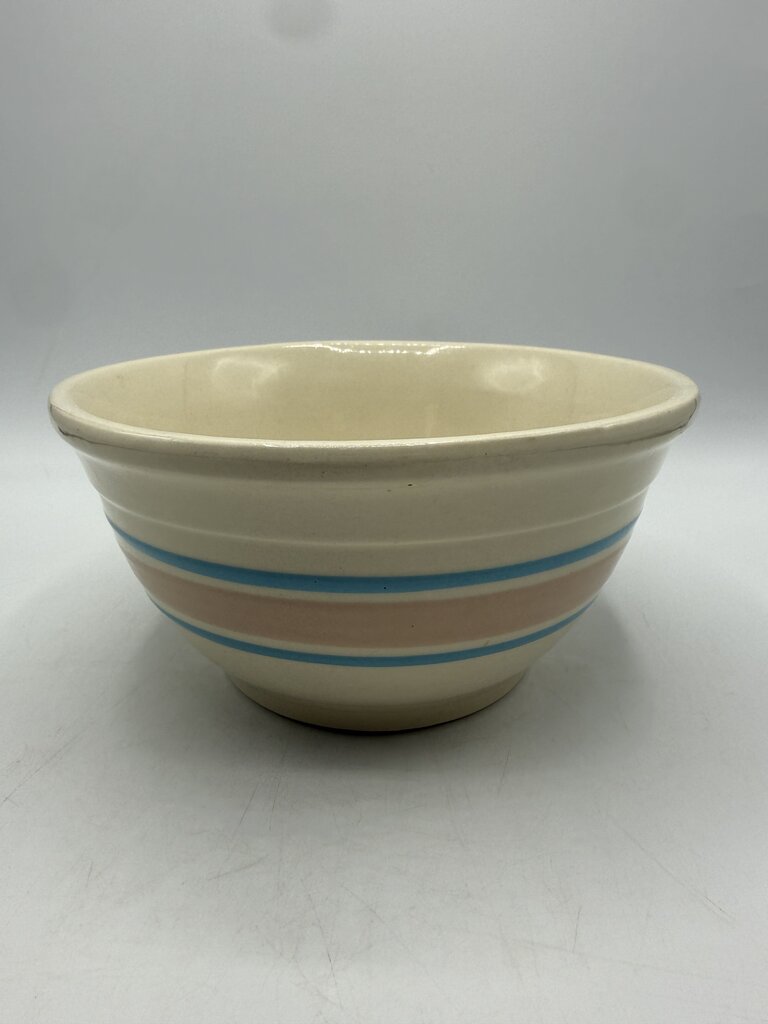 VTG McCoy Pottery #8 Mixing Bowl Pink & Blue Stripe /rw