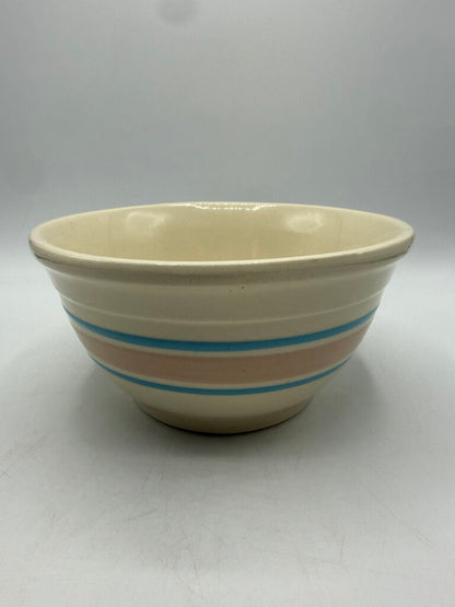 VTG McCoy Pottery #8 Mixing Bowl Pink & Blue Stripe /rw