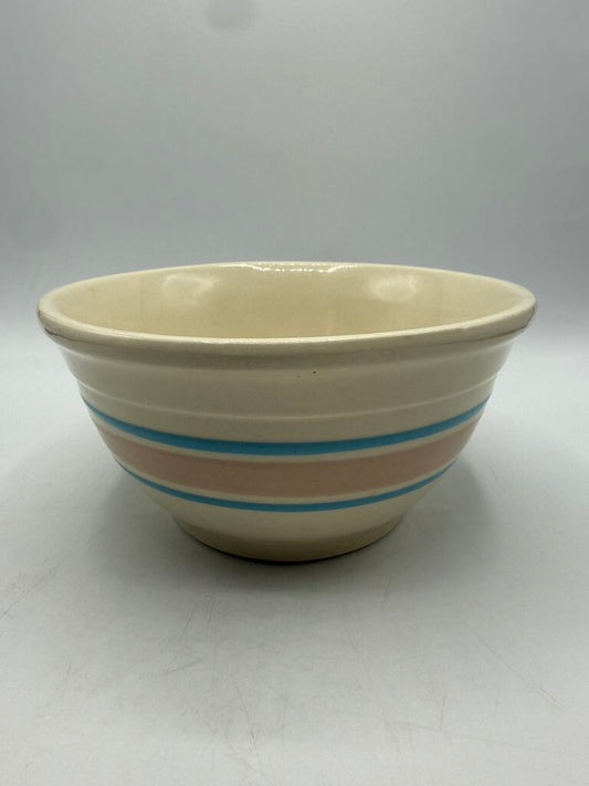 VTG McCoy Pottery #8 Mixing Bowl Pink & Blue Stripe /rw