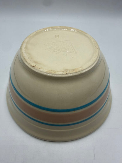 VTG McCoy Pottery #8 Mixing Bowl Pink & Blue Stripe /rw