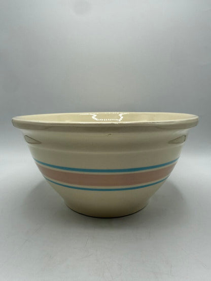 VTG McCoy Pottery #10 Mixing Bowl Pink and Blue Stripes /rw