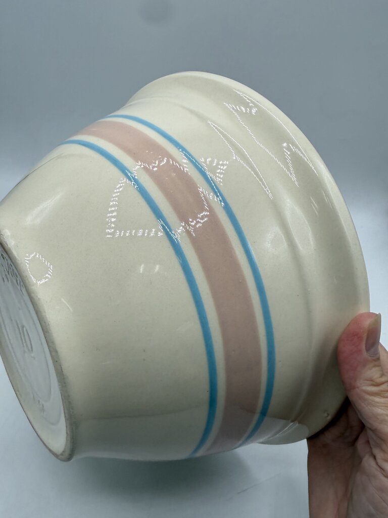 VTG McCoy Pottery #10 Mixing Bowl Pink and Blue Stripes /rw