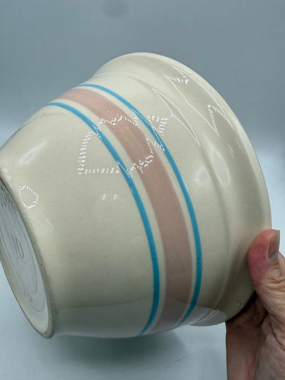 VTG McCoy Pottery #10 Mixing Bowl Pink and Blue Stripes /rw