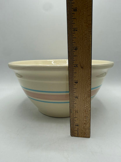 VTG McCoy Pottery #10 Mixing Bowl Pink and Blue Stripes /rw