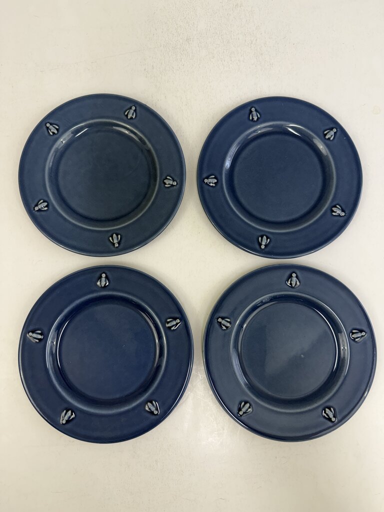 Set of 4 Varages Cigale Blue Lunch Plates Embossed Bees /rb