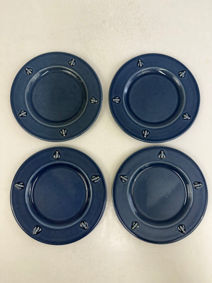 Set of 4 Varages Cigale Blue Lunch Plates Embossed Bees /rb