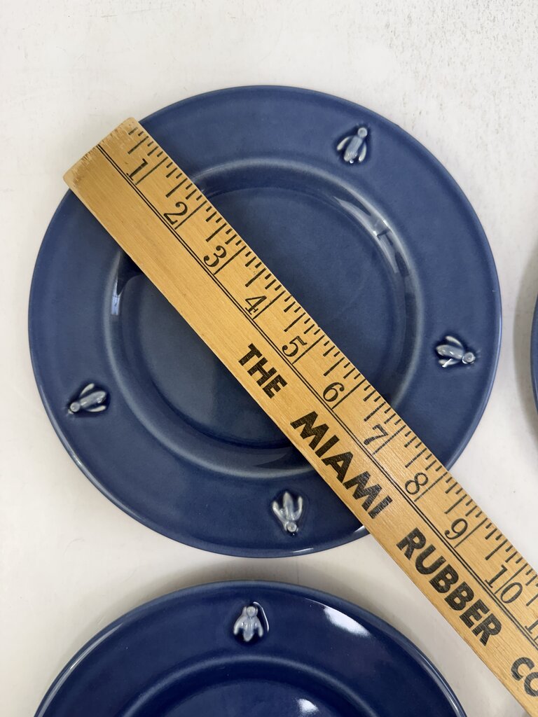 Set of 4 Varages Cigale Blue Lunch Plates Embossed Bees /rb