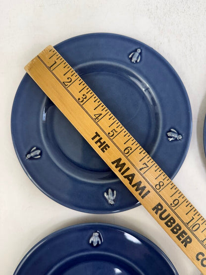 Set of 4 Varages Cigale Blue Lunch Plates Embossed Bees /rb
