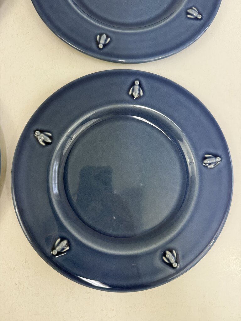 Set of 4 Varages Cigale Blue Lunch Plates Embossed Bees /rb