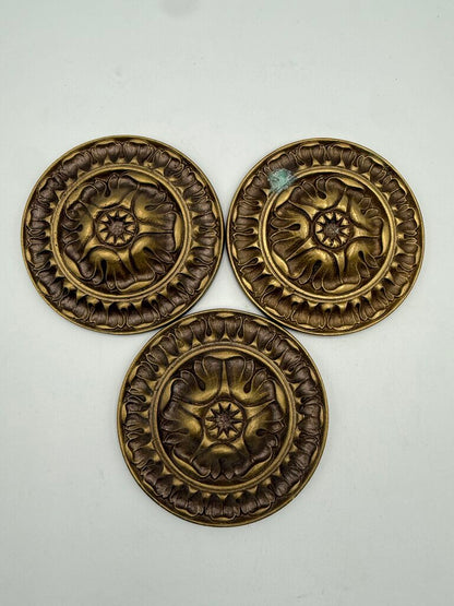 VTG Set of 3 Solid brass Round Ornate Curtain Tie/PullBacks /roh