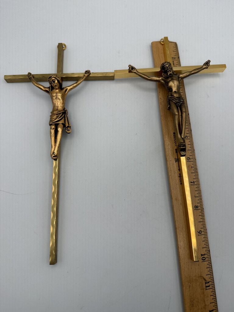 Set of 2 Solid Brass Cross Crucifixes w/Jesus Christ /roh