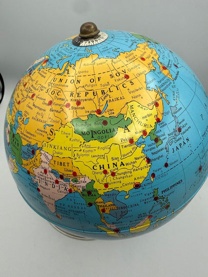 Vtg. Replogle Globes Inc 8” Magnetic Air Race Globe w/3 Planes /ro