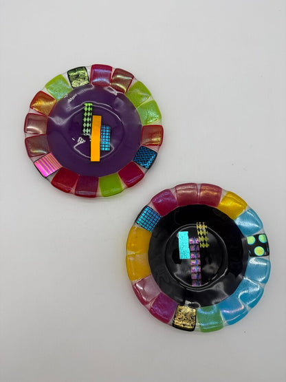 Multi-Color Fused Art Glass set of 2 7” Plates /ro