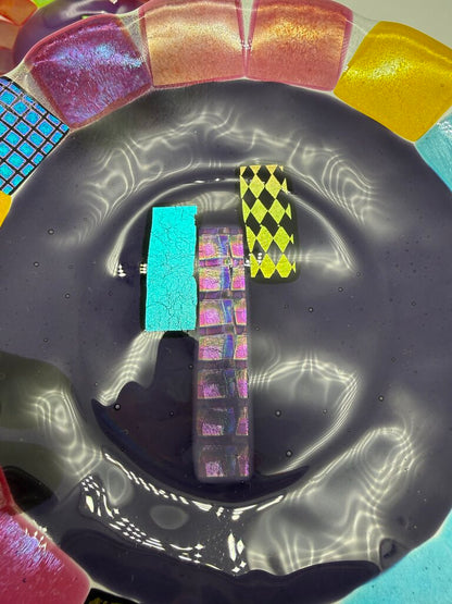 Multi-Color Fused Art Glass set of 2 7” Plates /ro