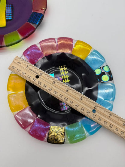 Multi-Color Fused Art Glass set of 2 7” Plates /ro