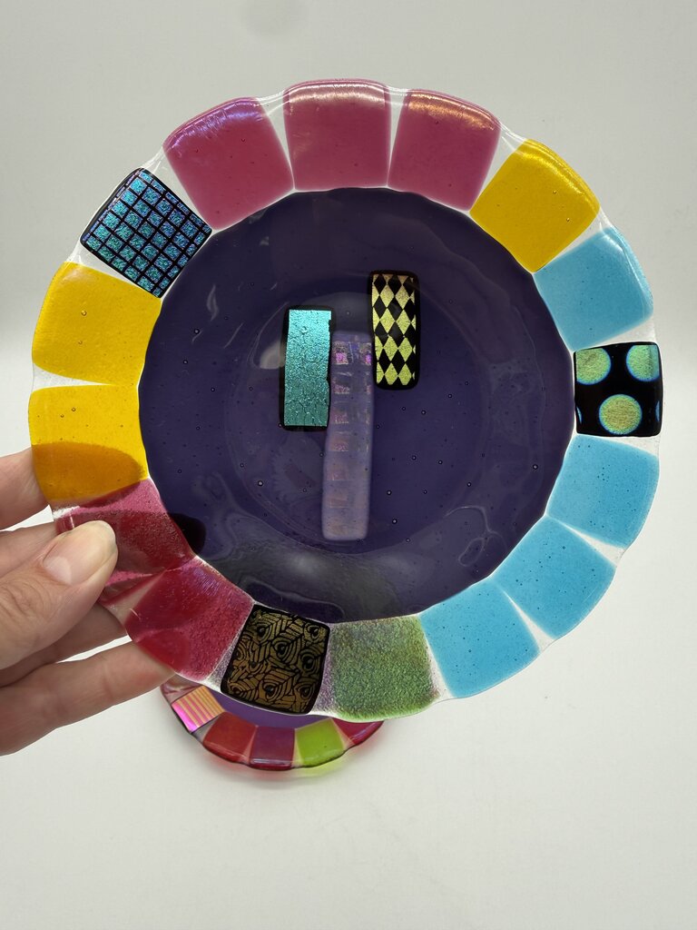 Multi-Color Fused Art Glass set of 2 7” Plates /ro