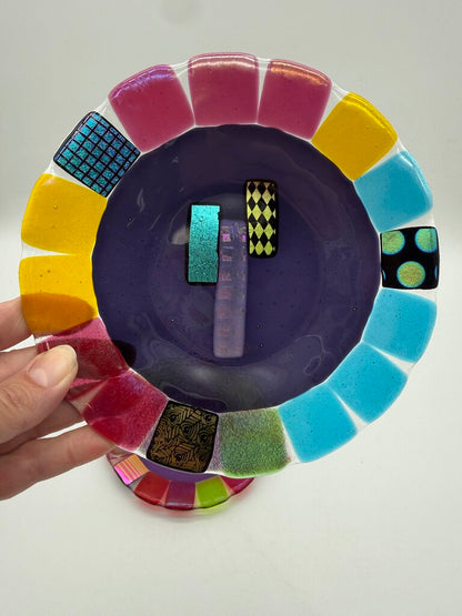 Multi-Color Fused Art Glass set of 2 7” Plates /ro