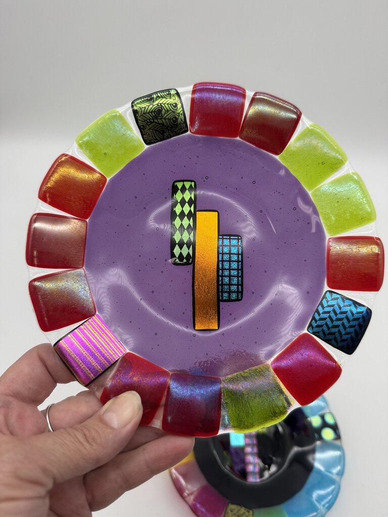 Multi-Color Fused Art Glass set of 2 7” Plates /ro