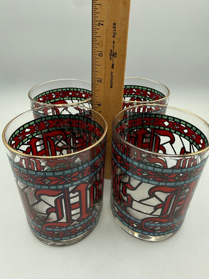VTG Set of 4 Houze Happy Holidays Christmas Cocktail Glasses /rw