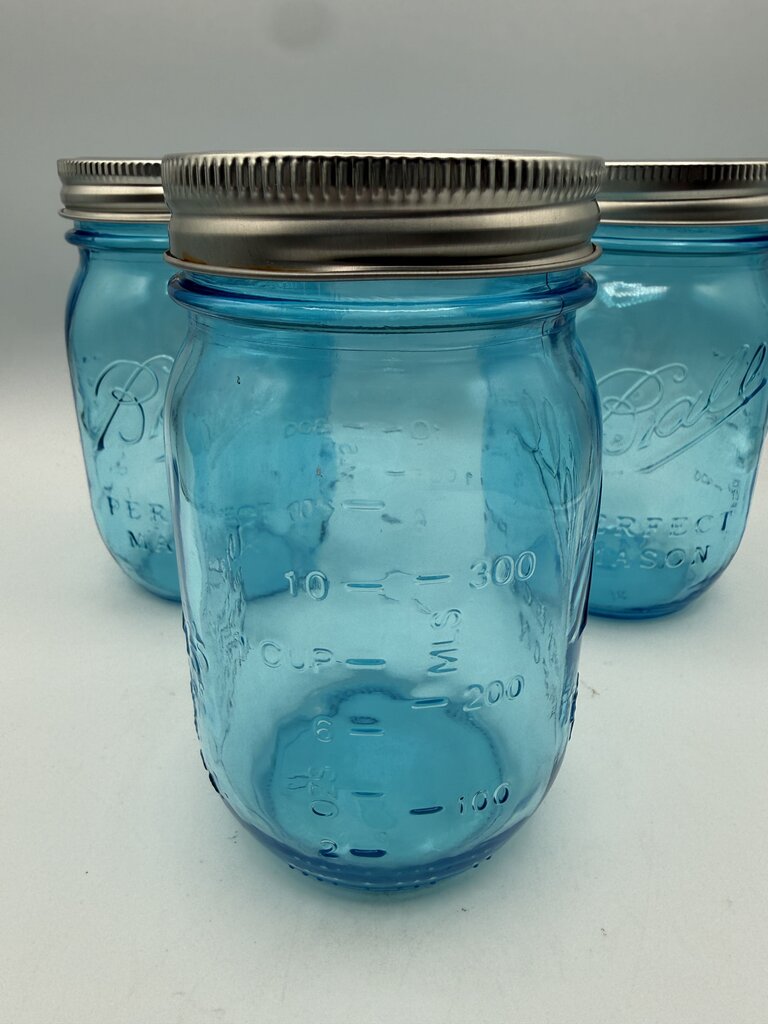 Set of 3 Ball Blue Perfect Mason Jar Pint 100 Years /roh