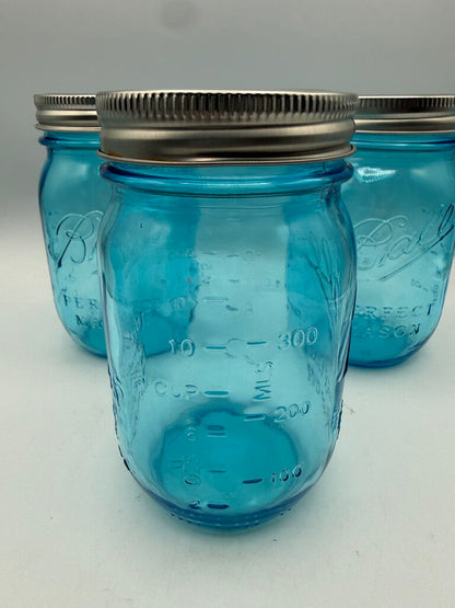 Set of 3 Ball Blue Perfect Mason Jar Pint 100 Years /roh