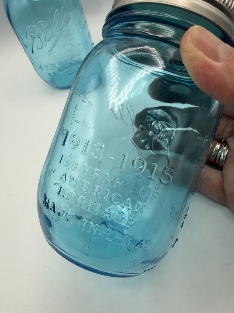 Set of 3 Ball Blue Perfect Mason Jar Pint 100 Years /roh