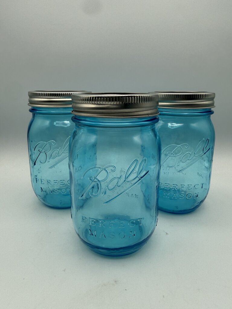 Set of 3 Ball Blue Perfect Mason Jar Pint 100 Years /roh