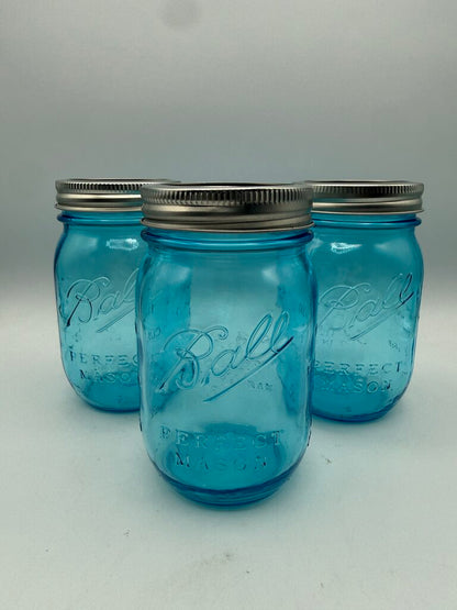 Set of 3 Ball Blue Perfect Mason Jar Pint 100 Years /roh