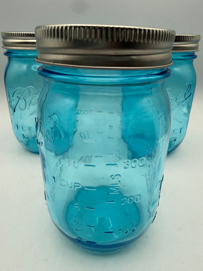 Set of 3 Ball Blue Perfect Mason Jar Pint 100 Years /roh