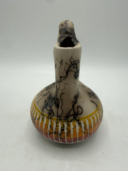 Native American Navaho Horse Hair Pottery Hand Etched Wedding Vase 5” /ro