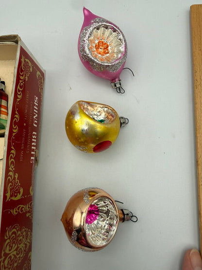 Vintage Set of 10 Glass Ornaments Shiny Brite & Blown Glass in Box /rw