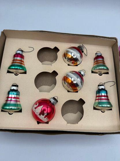 Vintage Set of 10 Glass Ornaments Shiny Brite & Blown Glass in Box /rw