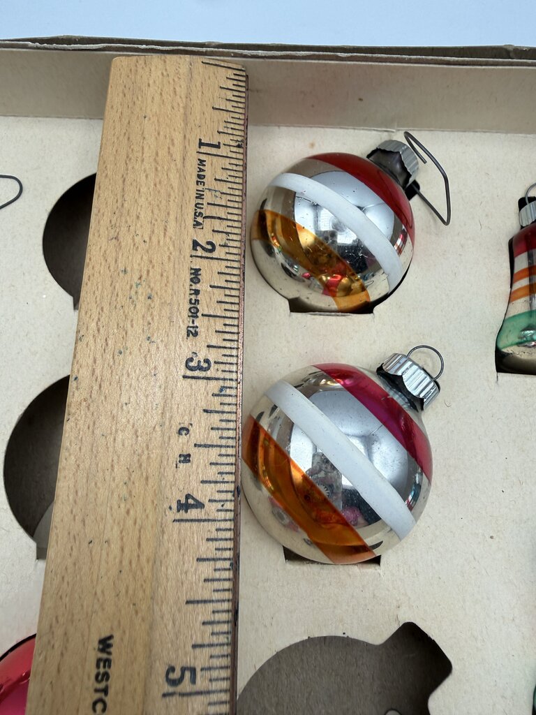 Vintage Set of 10 Glass Ornaments Shiny Brite & Blown Glass in Box /rw