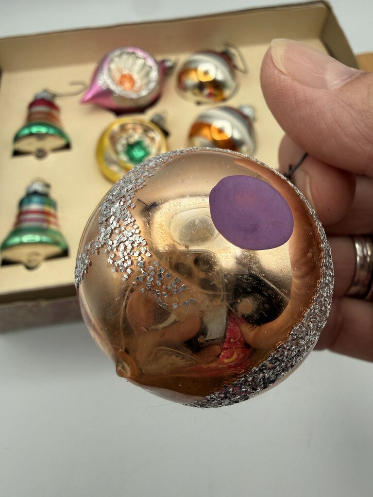 Vintage Set of 10 Glass Ornaments Shiny Brite & Blown Glass in Box /rw