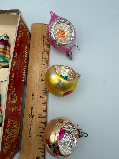 Vintage Set of 10 Glass Ornaments Shiny Brite & Blown Glass in Box /rw