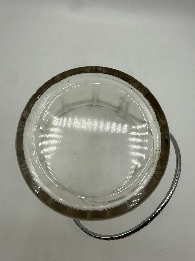 VTG Clear Pressed Glass Ice Bucket with Silver Metal Handle /ro