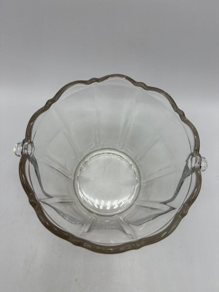 VTG Clear Pressed Glass Ice Bucket with Silver Metal Handle /ro