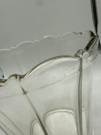 VTG Clear Pressed Glass Ice Bucket with Silver Metal Handle /ro