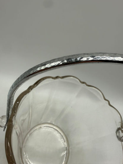 VTG Clear Pressed Glass Ice Bucket with Silver Metal Handle /ro