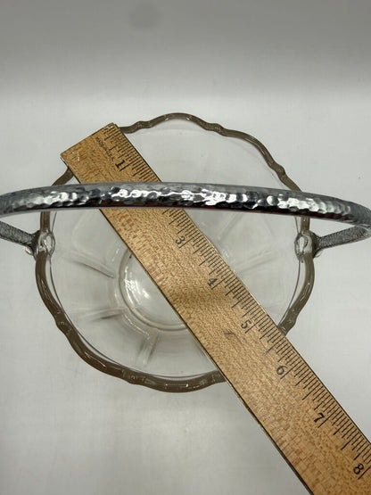VTG Clear Pressed Glass Ice Bucket with Silver Metal Handle /ro