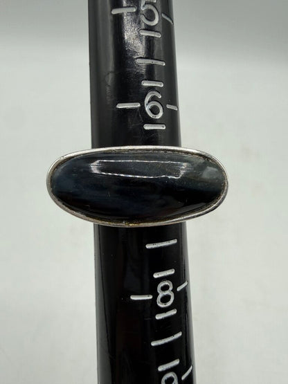 Rare Horizontal Sterling Silver Setting Black Stone Ring size 7 /ro