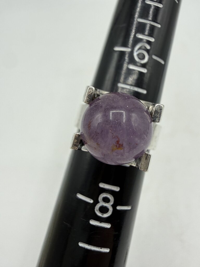 Set of Two Sterling Silver Amethyst Stones Adjustable Rings /ro