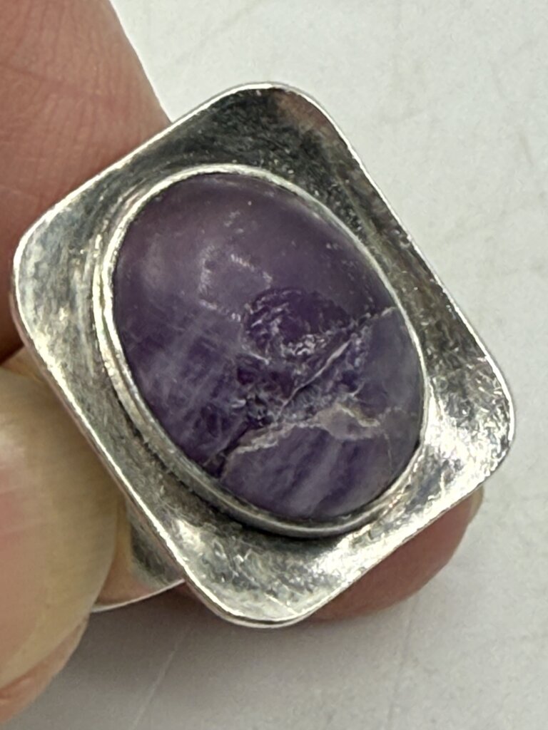 Set of Two Sterling Silver Amethyst Stones Adjustable Rings /ro