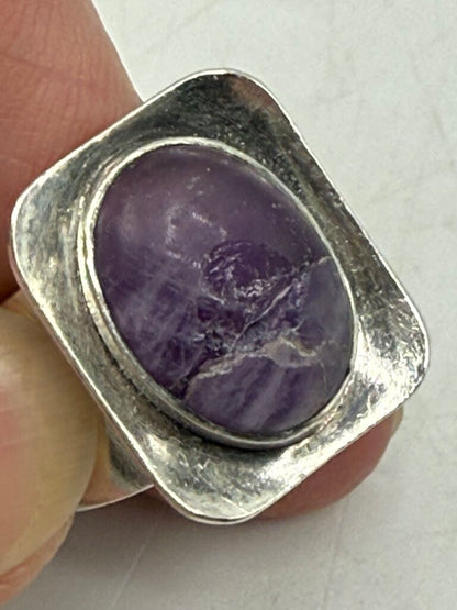 Set of Two Sterling Silver Amethyst Stones Adjustable Rings /ro