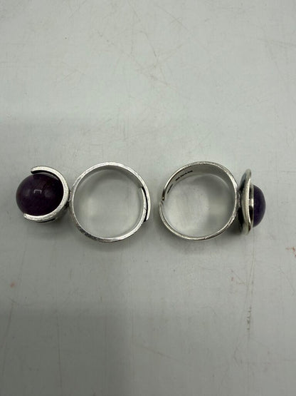 Set of Two Sterling Silver Amethyst Stones Adjustable Rings /ro