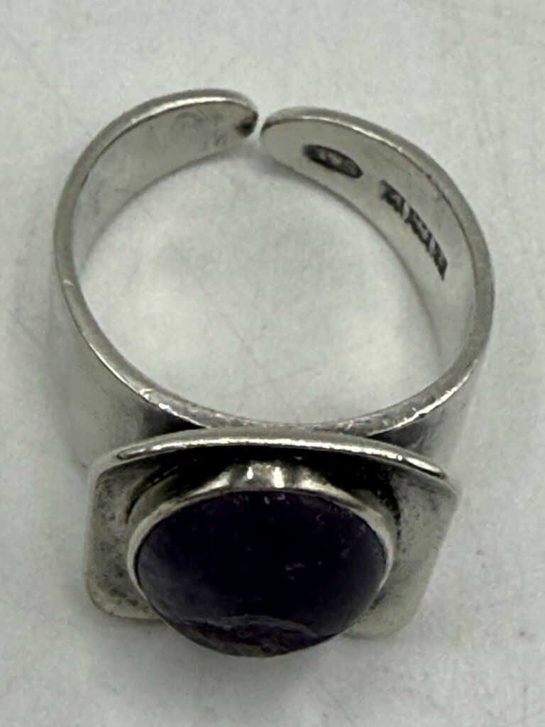 Set of Two Sterling Silver Amethyst Stones Adjustable Rings /ro
